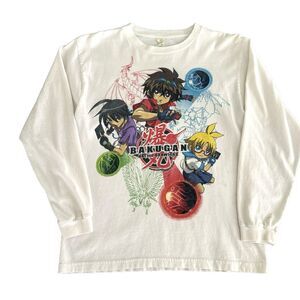 Vtg Y2K  Bakugan Battle Brawlers Youth L Graphic T-Shirt White Anime LS USA